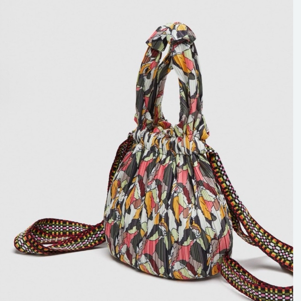 Zara Pleated Floral Drawstring Crossbody Bag